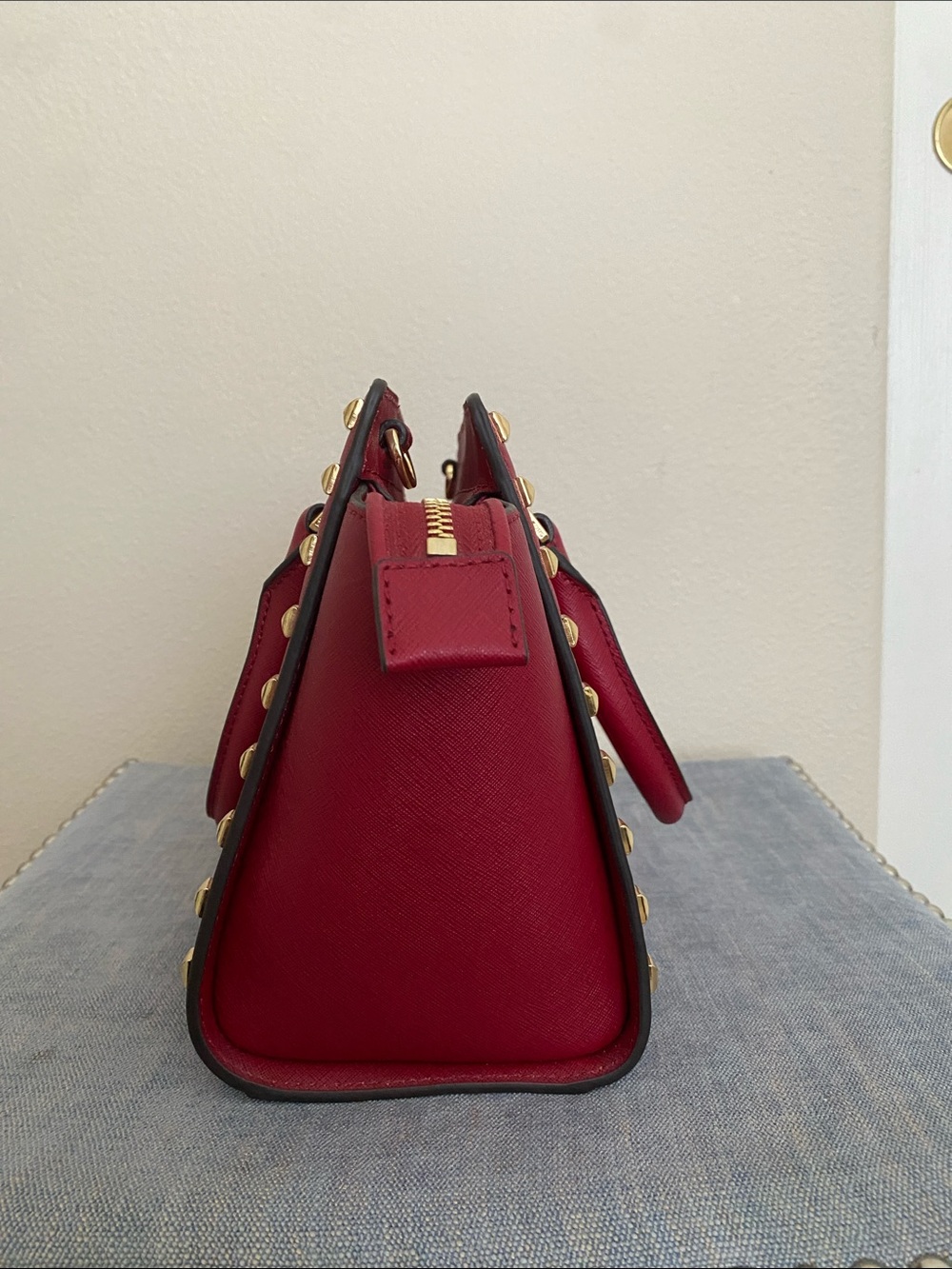 Michael Kors Burgundy Studded Satchel with Gold Hardware, EUC - Picture 2 of 5